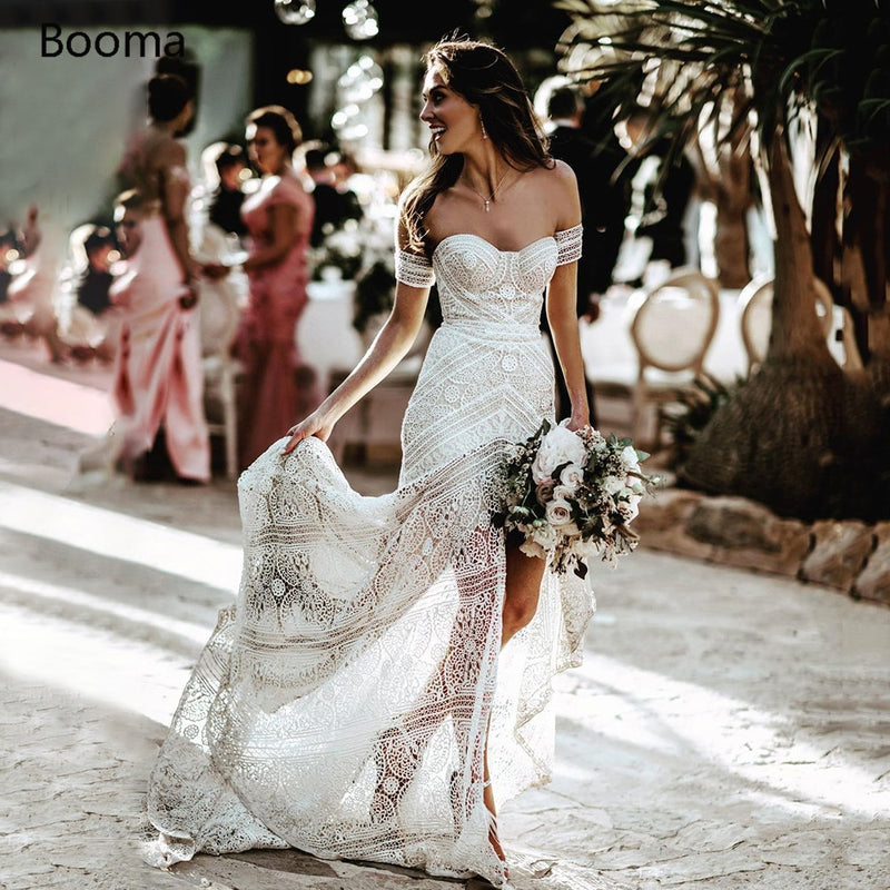 simple boho mermaid lace wedding dresses