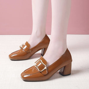 thick heel buckle soft high heels