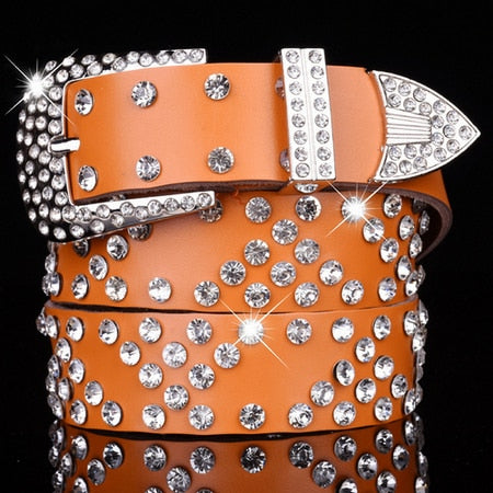 luxury elegant diamond leather belt vintage female 23 / 110cm