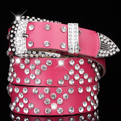 luxury elegant diamond leather belt vintage female 24 / 110cm