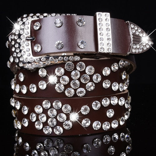 luxury elegant diamond leather belt vintage female 18 / 110cm