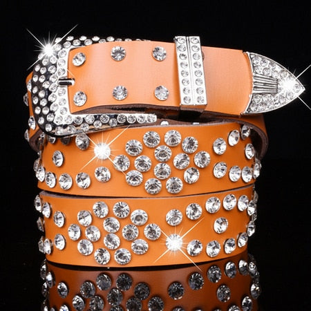 luxury elegant diamond leather belt vintage female 20 / 110cm