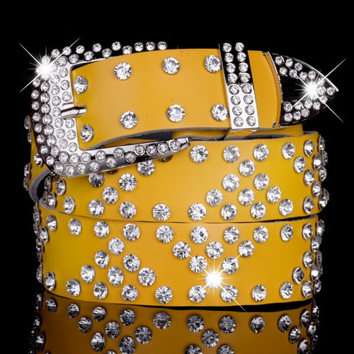 luxury elegant diamond leather belt vintage female 22 / 110cm
