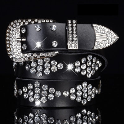 luxury elegant diamond leather belt vintage female