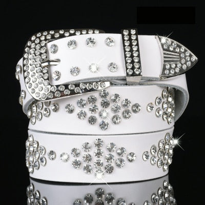 luxury elegant diamond leather belt vintage female