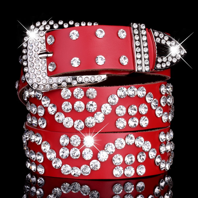 luxury elegant diamond leather belt vintage female