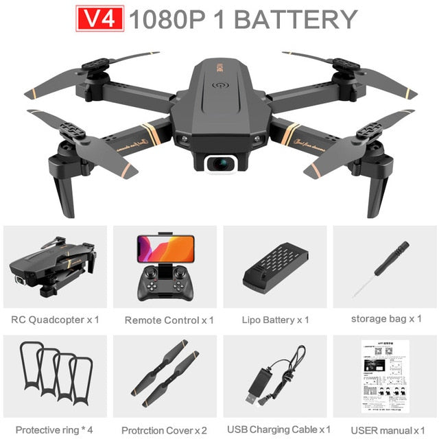 v4 rc drone 4k hd wide angle dual camera 1080p wifi 1080p-1battery