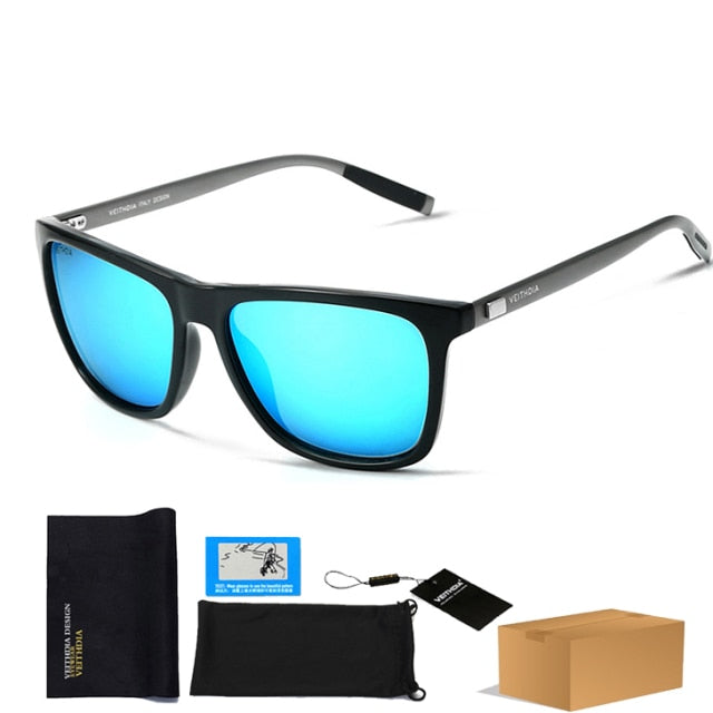 unisex retro aluminum tr90 polarized sunglasses blue with bag