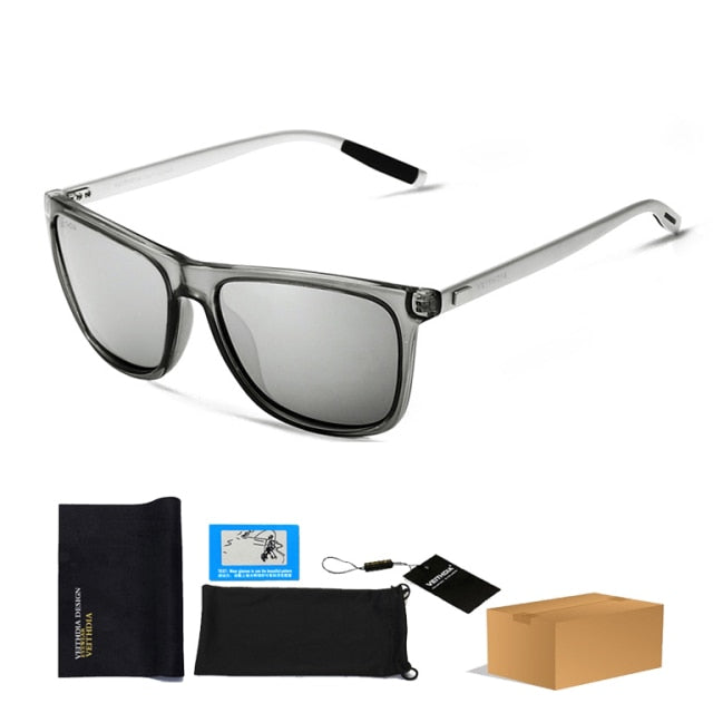 unisex retro aluminum tr90 polarized sunglasses silver with bag