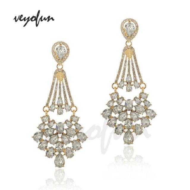 luxury hollow crystal dangle hyperbole drop earrings white