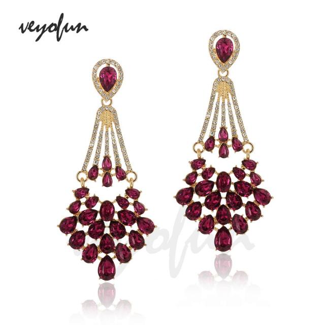 luxury hollow crystal dangle hyperbole drop earrings rose red