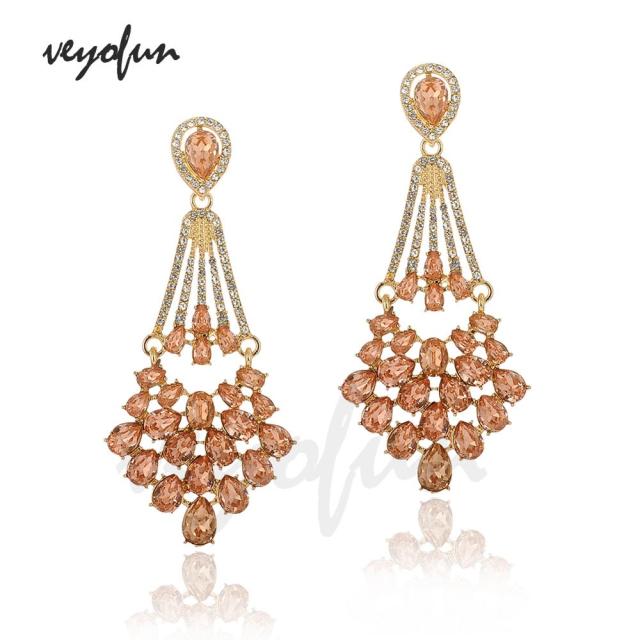 luxury hollow crystal dangle hyperbole drop earrings peach pink