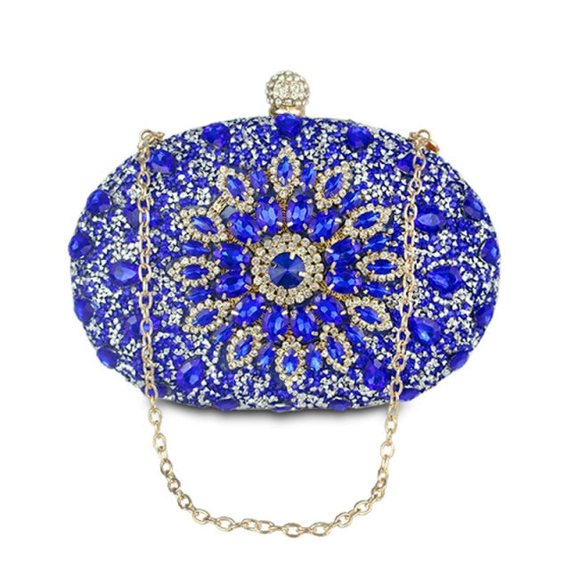 wedding diamond silver floral crystal sling package woman clutch bag cell phone pocket matching wallet purse handbags blue