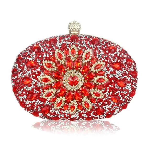 wedding diamond silver floral crystal sling package woman clutch bag cell phone pocket matching wallet purse handbags red