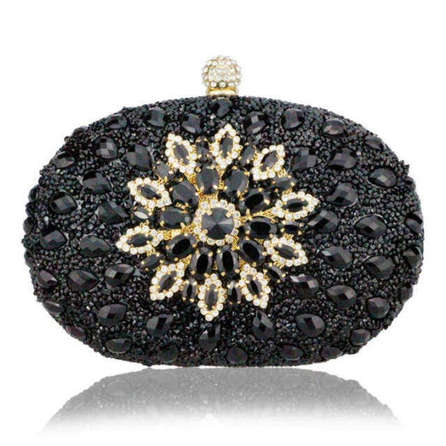 wedding diamond silver floral crystal sling package woman clutch bag cell phone pocket matching wallet purse handbags black