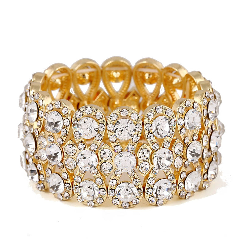luxury full crystal rhinestones stretch chain wide bracelet