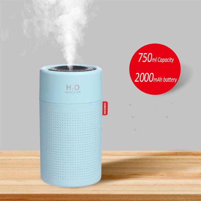 wireless air humidifier usb portable aroma diffuser 2000mah battery rechargeable 750ml blue