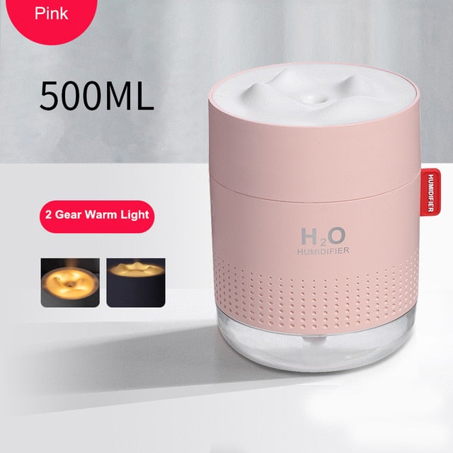 wireless air humidifier usb portable aroma diffuser 2000mah battery rechargeable 500ml pink