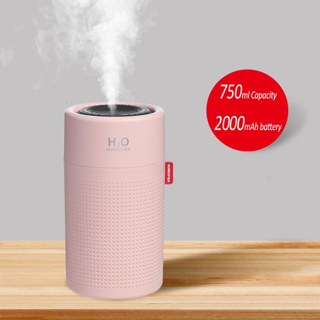 wireless air humidifier usb portable aroma diffuser 2000mah battery rechargeable 750ml pink