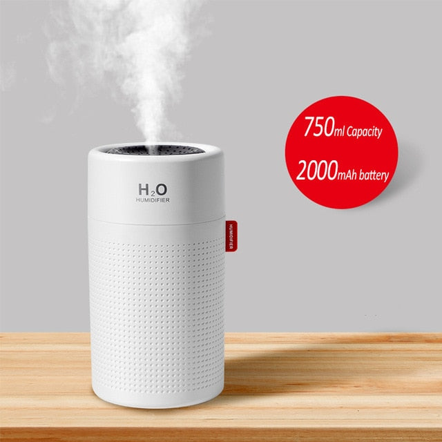 wireless air humidifier usb portable aroma diffuser 2000mah battery rechargeable 750ml white
