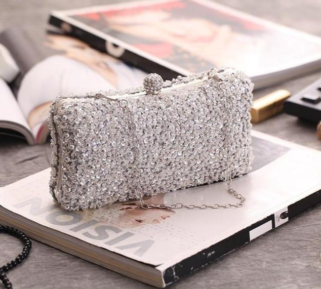 women evening party shoulder clutch silver