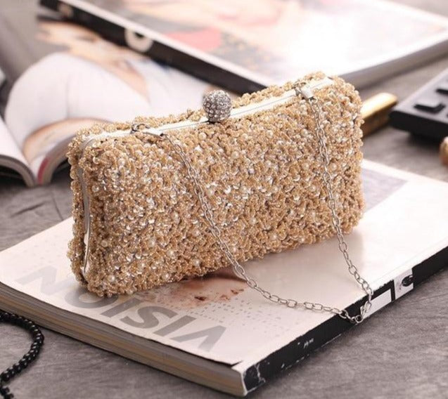 women evening party shoulder clutch champagne