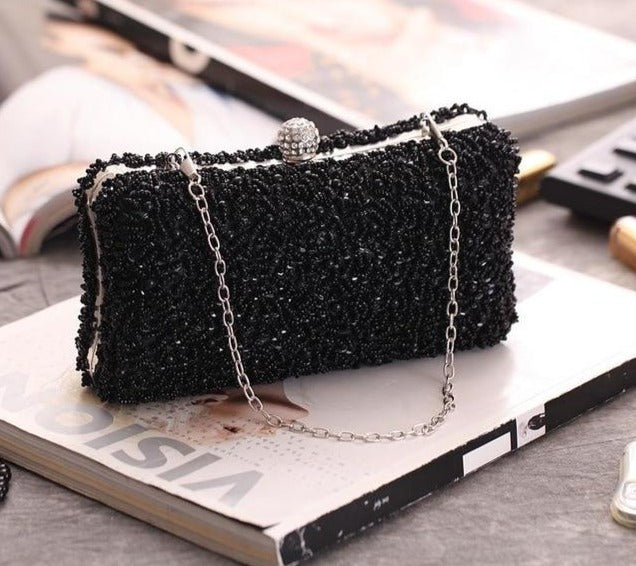 women evening party shoulder clutch black