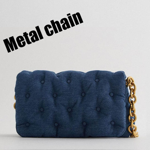 denim quailty thick metal chain women's shoulder bags metale blue / (20cm<max length<30cm)
