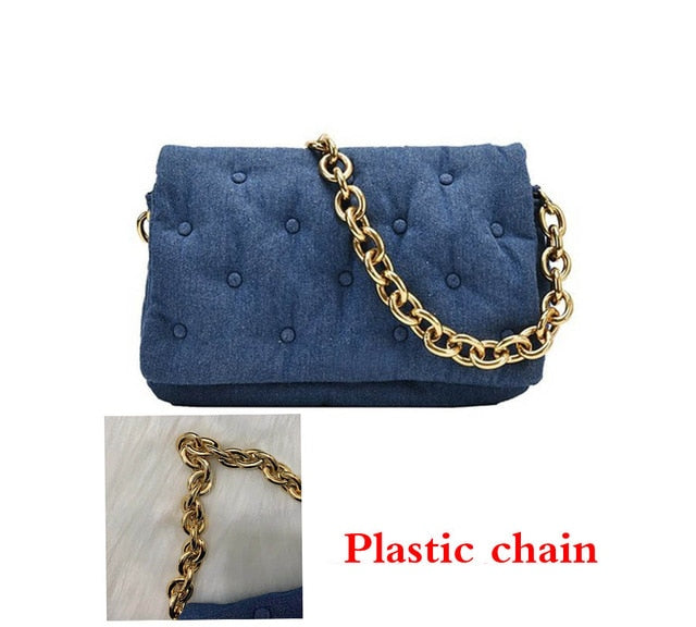 denim quailty thick metal chain women's shoulder bags plastic blue / (20cm<max length<30cm)