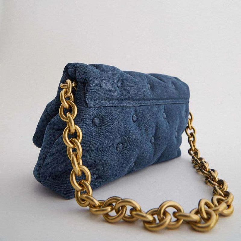 denim quailty thick metal chain women's shoulder bags