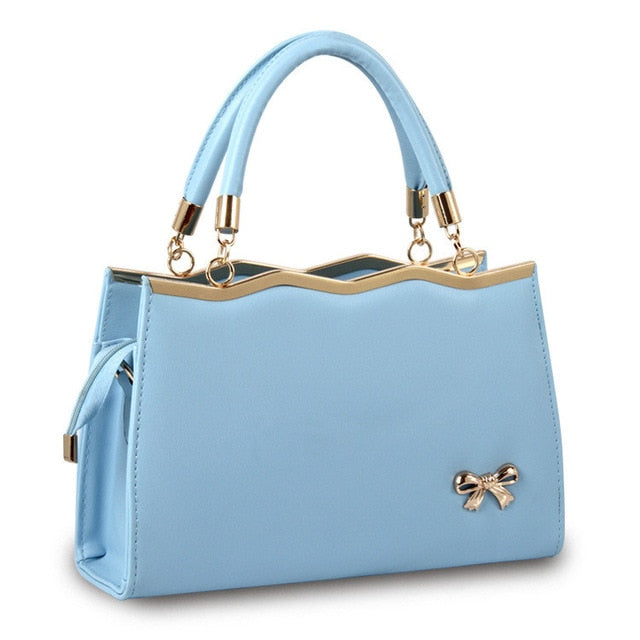 casual tote women pu leather handbags sky blue 1254 / 30x10x20 cm