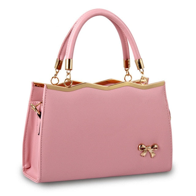 casual tote women pu leather handbags pink 1052 / 30x10x20 cm
