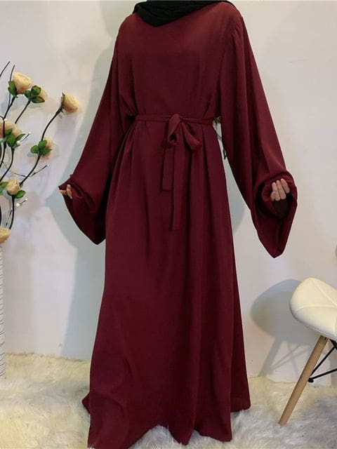 Abaya Muslim Fashion Islamic Clothing Women Maxi Dresses Wine Red / L HIJAB & BURKA