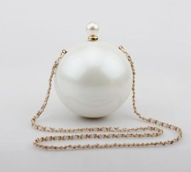 ABS Round Ball Shoulder Evening Clutch Purse White HANDBAGS