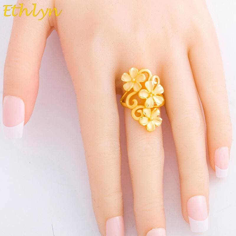 adjustable flower shape  gold color imitation ring for women