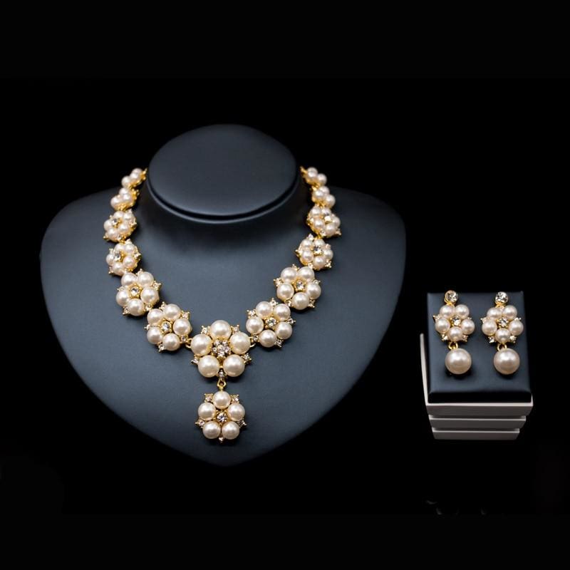 african beads simulated pearl wedding jewelry set gold-color