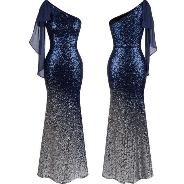 angel fashions vintage sequin gradient mermaid long evening dress blue silver / 18
