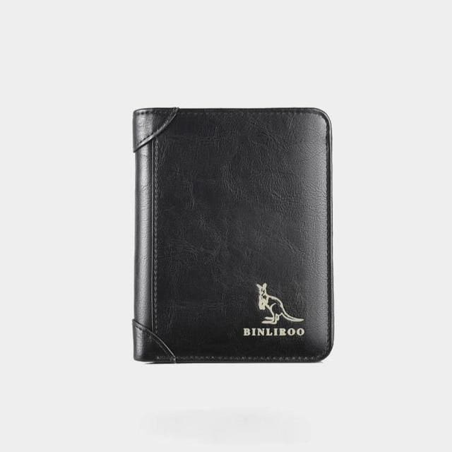 anti theft rfid genuine leather 3 fold short credit card wallet black