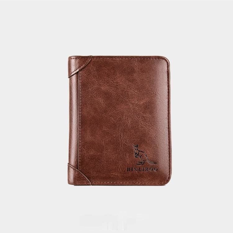 anti theft rfid genuine leather 3 fold short credit card wallet brown