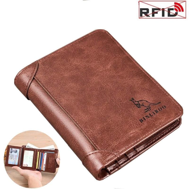 anti theft rfid genuine leather 3 fold short credit card wallet