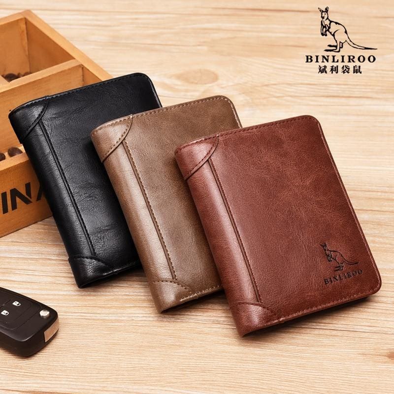 anti theft rfid genuine leather 3 fold short credit card wallet