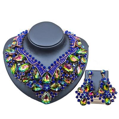 austrian crystal necklace and earrings for wedding volcanic blue