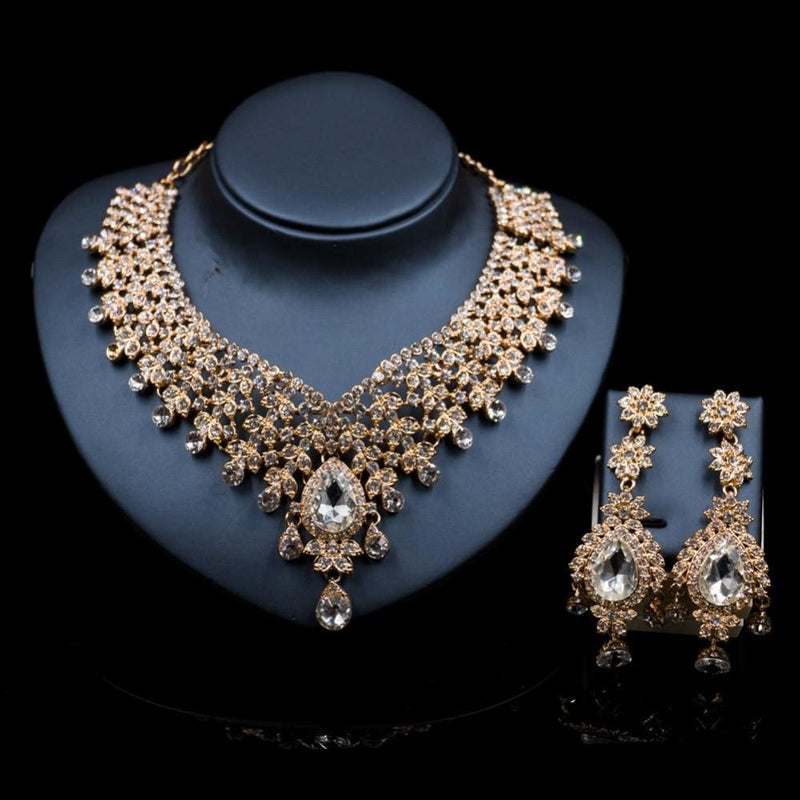 austrian crystal necklace and earrings wedding jewelry set