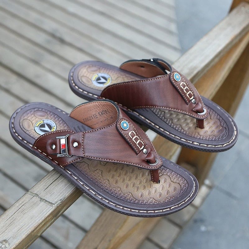 beach pu leather men flip flops