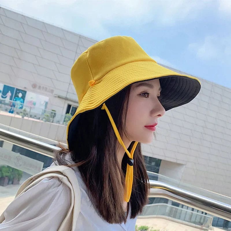big brim solid color double-sided sun fisherman hat
