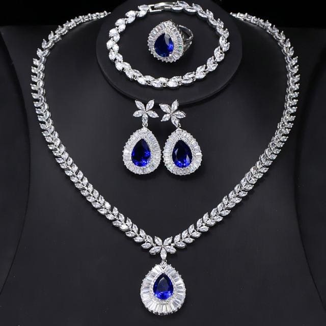 big water drop cubic zircon luxury jewelry set blue