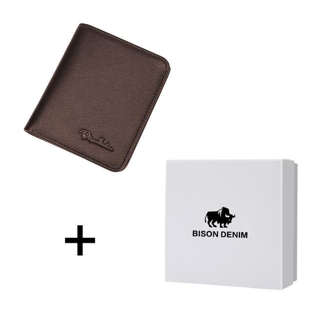 bison denim genuine leather black purse for men coffee with box