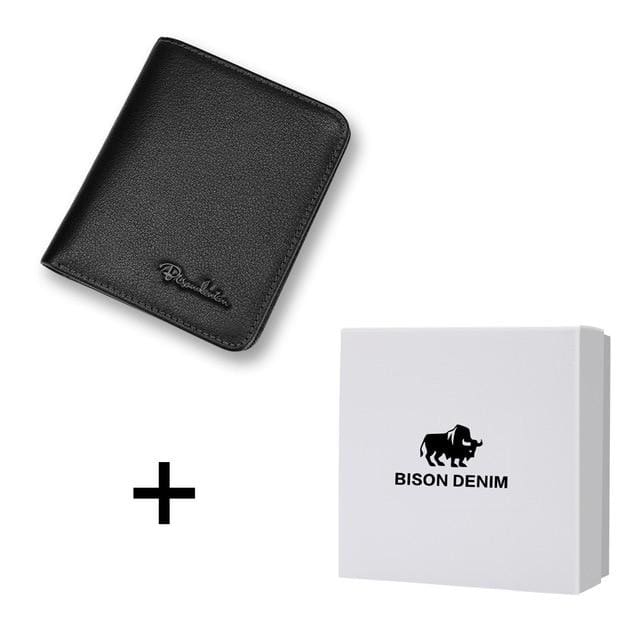 bison denim genuine leather black purse for men black stitching box