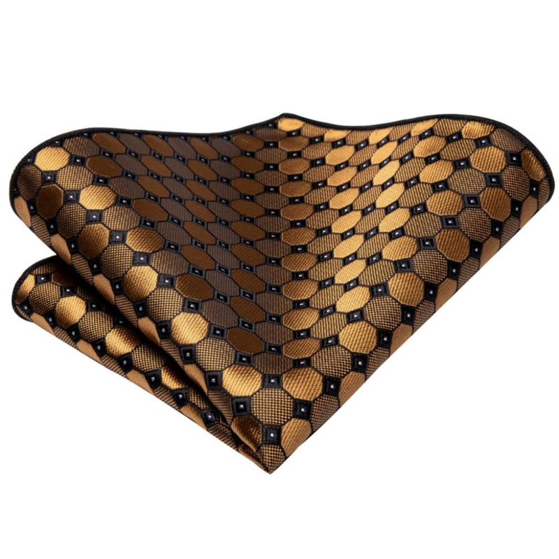 black gold orange dot paisley silk handy cufflink tie for men