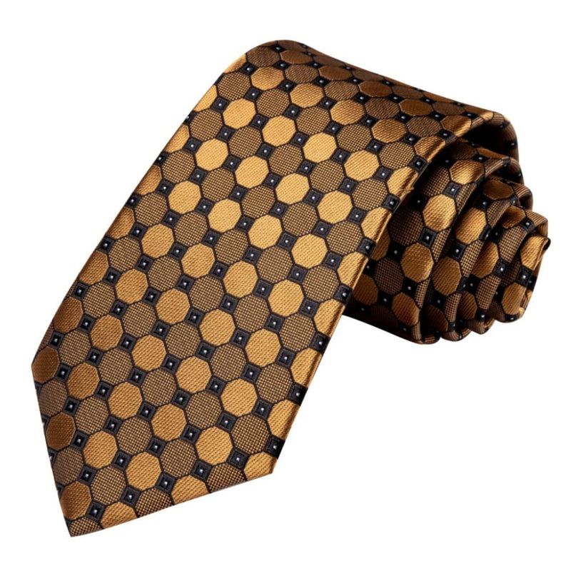 black gold orange dot paisley silk handy cufflink tie for men